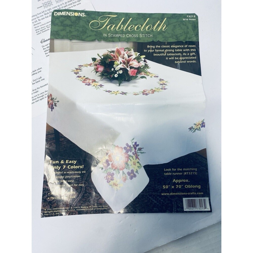 Dimensions Tablecloth in Stamped Cross Stitch Wild Roses # 73213 50 X 70 Floral
